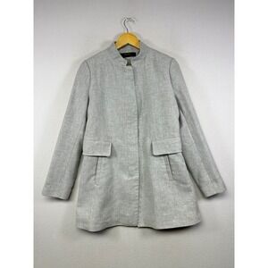 Minimalist Zara Basic Women L Gray Full Zip Stand Collar Flap Pocket Jacket Coat